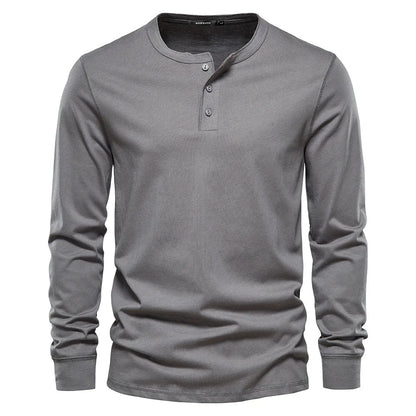 Heren Henley Shirt Lange Mouw met Knooplijst en Ronde Hals Donkergrijs