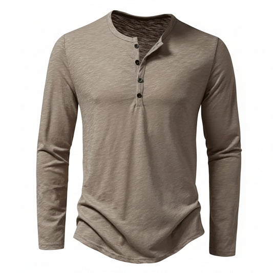 Heren Henley Shirt Lange Mouw met Knoopsluiting