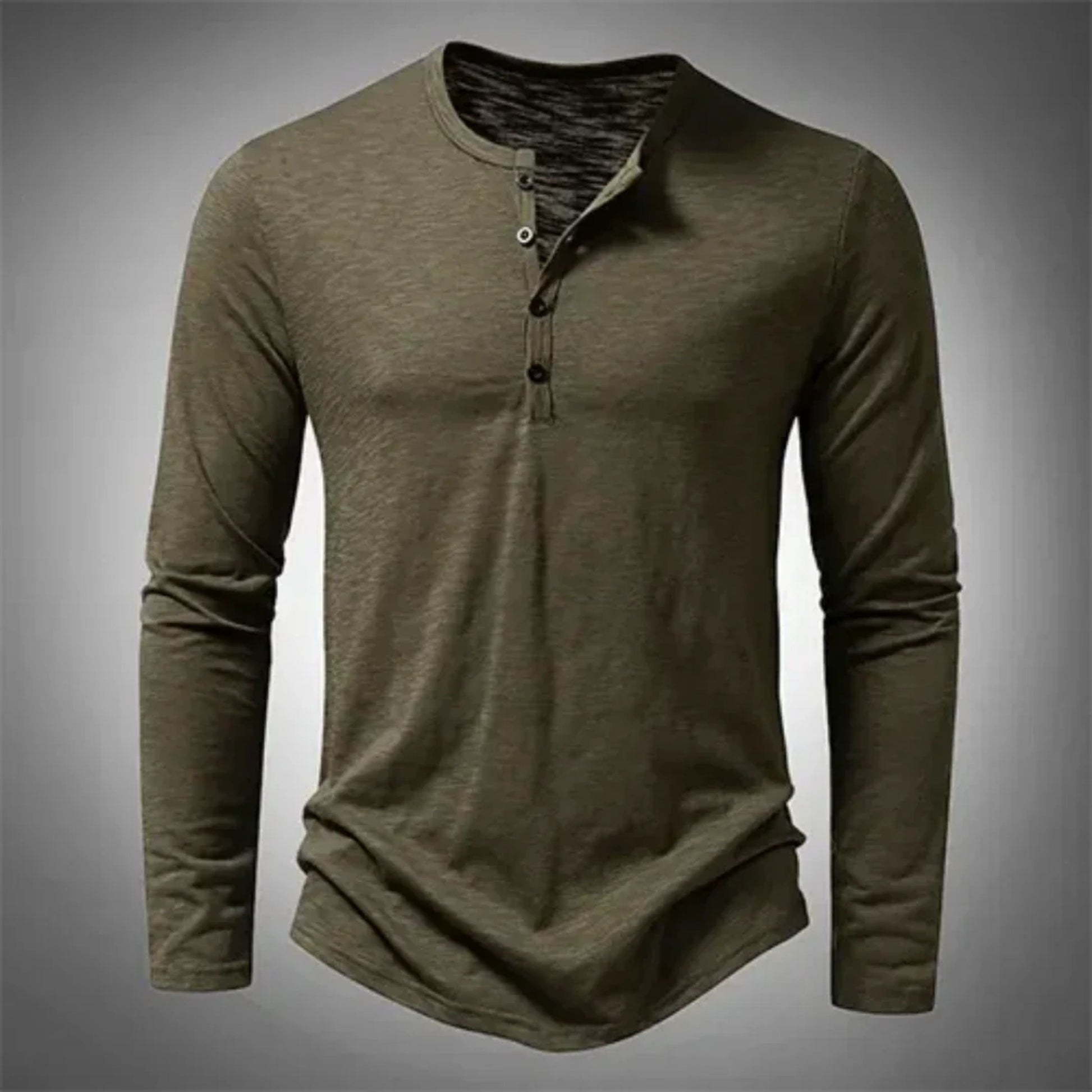 Heren Henley Shirt Lange Mouw met Knoopsluiting Groen