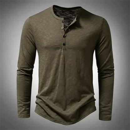 Heren Henley Shirt Lange Mouw met Knoopsluiting Groen