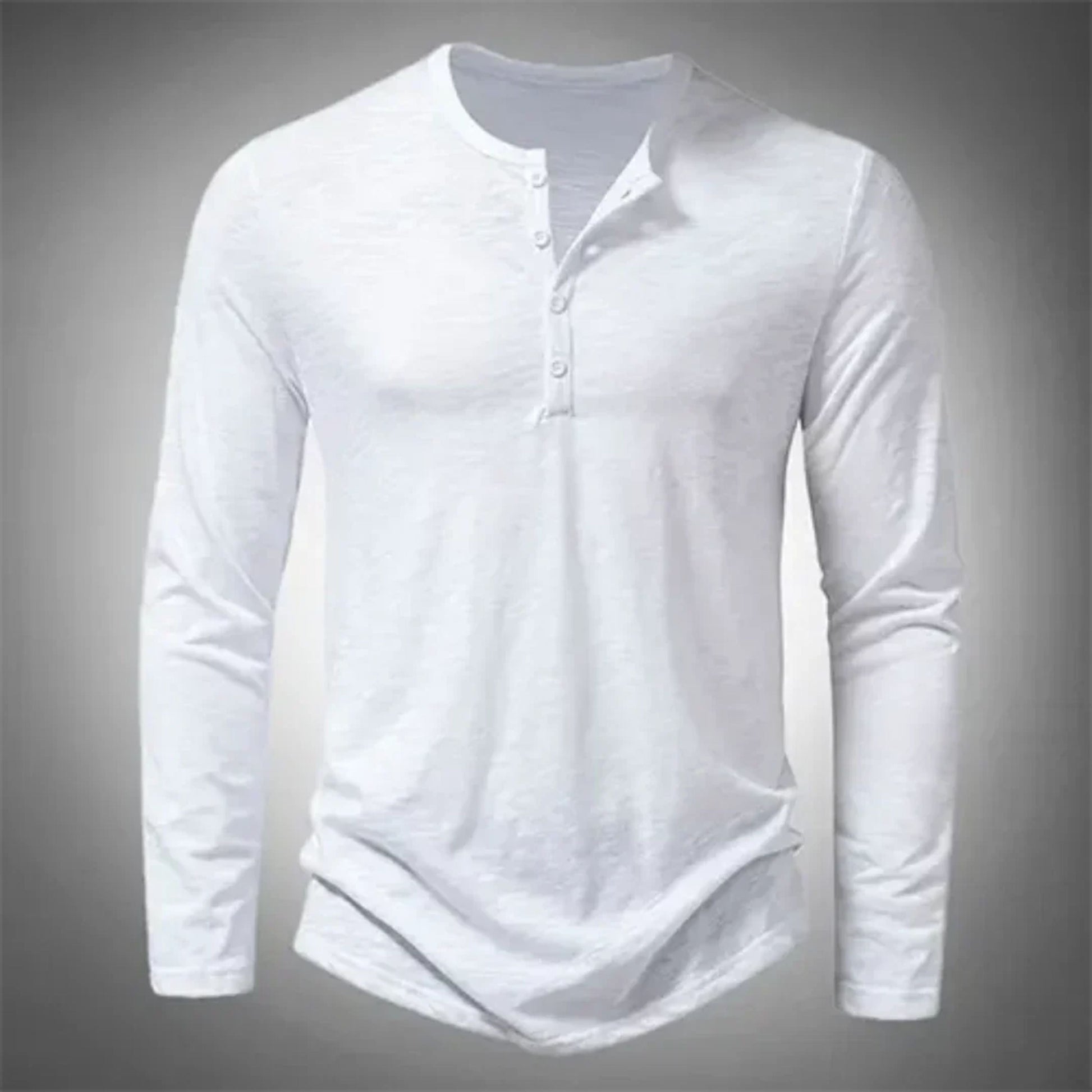 Heren Henley Shirt Lange Mouw met Knoopsluiting Wit