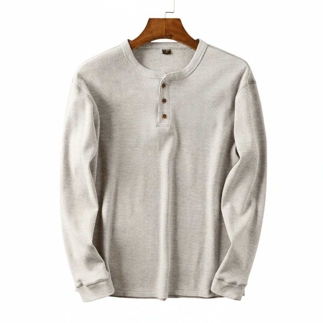 Heren Henley Shirt Lange Mouw met Knoopsluiting en Ronde Hals