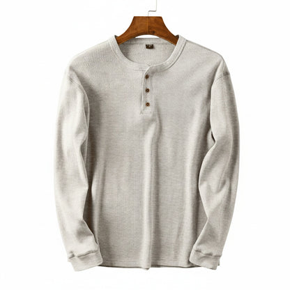 Heren Henley Shirt Lange Mouw met Knoopsluiting en Ronde Hals