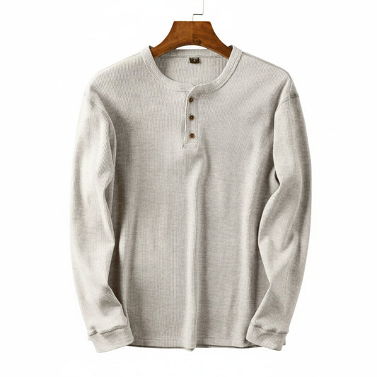 Heren Henley Shirt Lange Mouw met Knoopsluiting en Ronde Hals