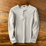 Heren Henley Shirt Lange Mouw met Knoopsluiting en Ronde Hals