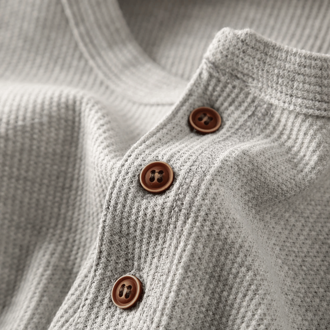 Heren Henley Shirt Lange Mouw met Knoopsluiting en Ronde Hals