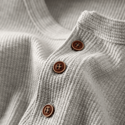 Heren Henley Shirt Lange Mouw met Knoopsluiting en Ronde Hals