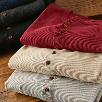 Heren Henley Shirt Lange Mouw met Knoopsluiting en Ronde Hals