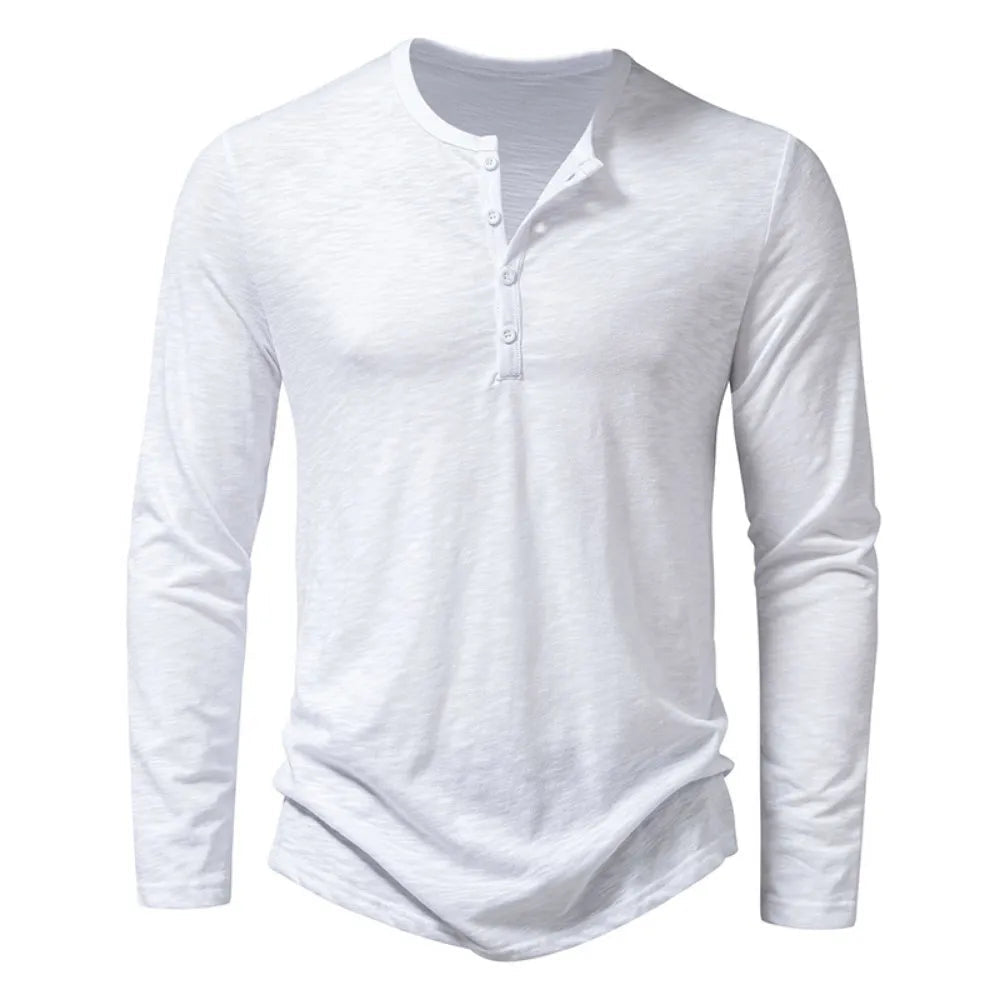 Heren Henley Shirt Lange Mouw met Knoopsluiting en Slim Fit