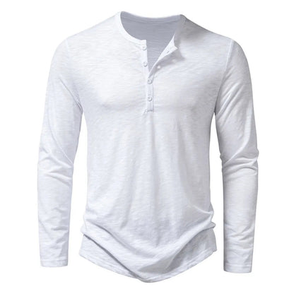 Heren Henley Shirt Lange Mouw met Knoopsluiting en Slim Fit