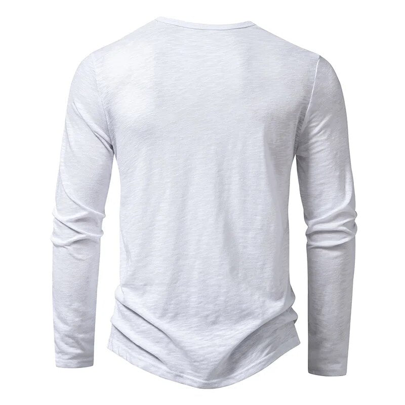 Heren Henley Shirt Lange Mouw met Knoopsluiting en Slim Fit