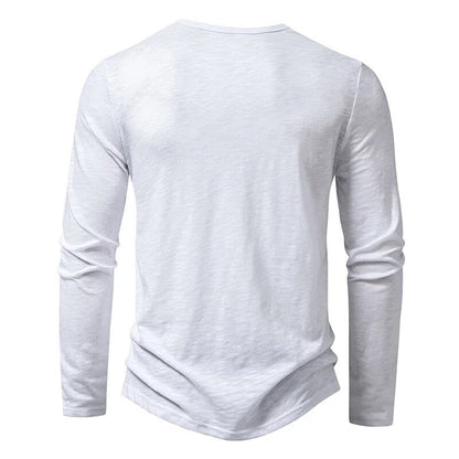 Heren Henley Shirt Lange Mouw met Knoopsluiting en Slim Fit
