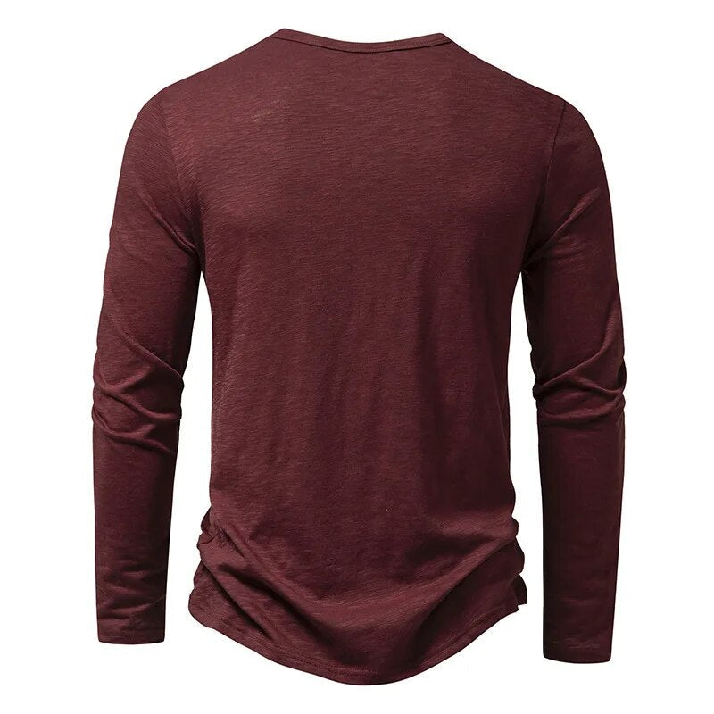 Heren Henley Shirt Lange Mouw met Knoopsluiting en Slim Fit
