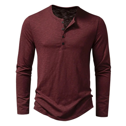 Heren Henley Shirt Lange Mouw met Knoopsluiting en Slim Fit