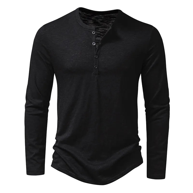 Heren Henley Shirt Lange Mouw met Knoopsluiting en Slim Fit