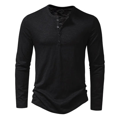 Heren Henley Shirt Lange Mouw met Knoopsluiting en Slim Fit