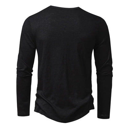 Heren Henley Shirt Lange Mouw met Knoopsluiting en Slim Fit