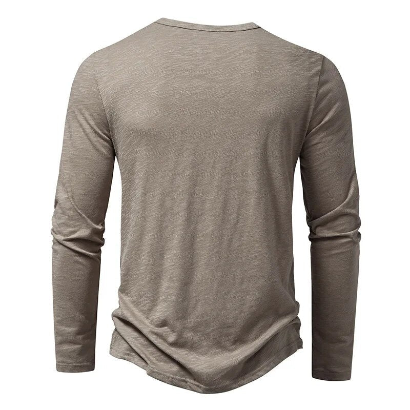 Heren Henley Shirt Lange Mouw met Knoopsluiting en Slim Fit
