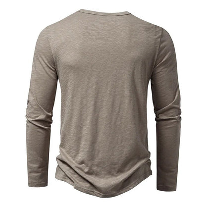 Heren Henley Shirt Lange Mouw met Knoopsluiting en Slim Fit