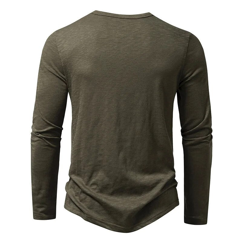 Heren Henley Shirt Lange Mouw met Knoopsluiting en Slim Fit