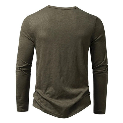 Heren Henley Shirt Lange Mouw met Knoopsluiting en Slim Fit