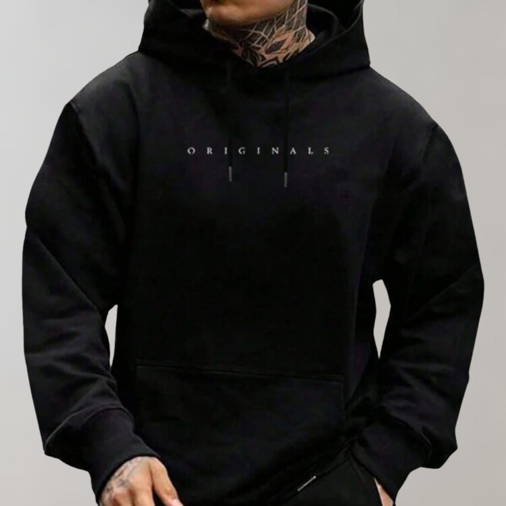Heren Hoodie Oversized met Capuchon en Minimalistische Tekstprint Zwart