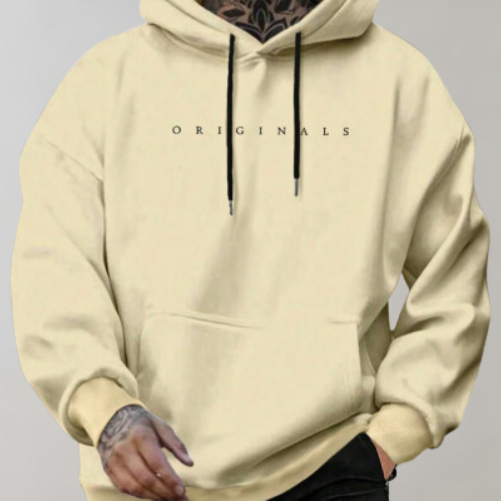 Heren Hoodie Oversized met Capuchon en Minimalistische Tekstprint Geel