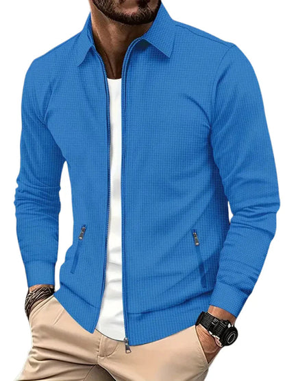 Heren Jack met Opstaande Kraag en Ritssluiting Lange Mouw Blauw