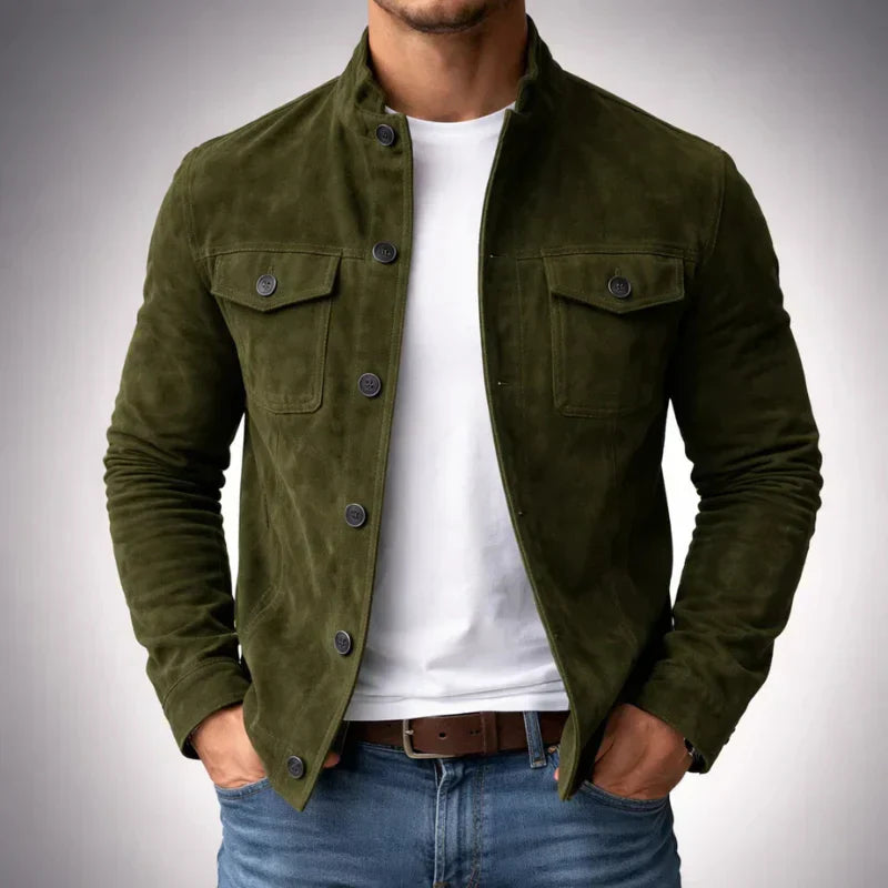 Heren Jacket met Staande Kraag en Knoopsluiting Groen