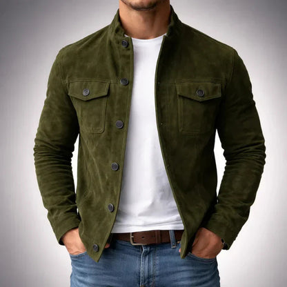 Heren Jacket met Staande Kraag en Knoopsluiting Groen