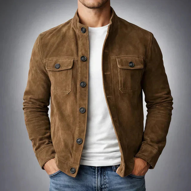 Heren Jacket met Staande Kraag en Knoopsluiting Bruin