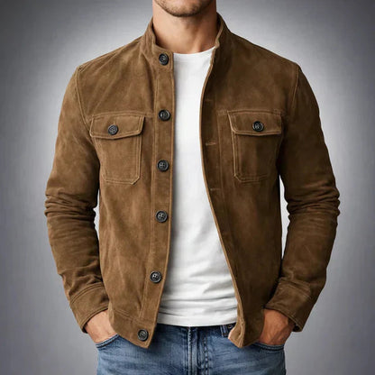 Heren Jacket met Staande Kraag en Knoopsluiting Bruin