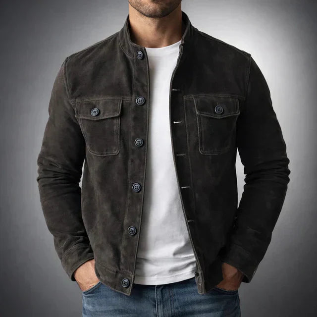 Heren Jacket met Staande Kraag en Knoopsluiting Zwart