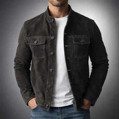 Heren Jacket met Staande Kraag en Knoopsluiting Zwart