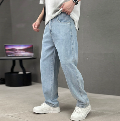 Heren Jeans met Rechte Pijpen en Losse Pasvorm Lichtblauw