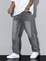 Heren Jeans Straight Fit met Rechte Pijpen en Knoopsluiting