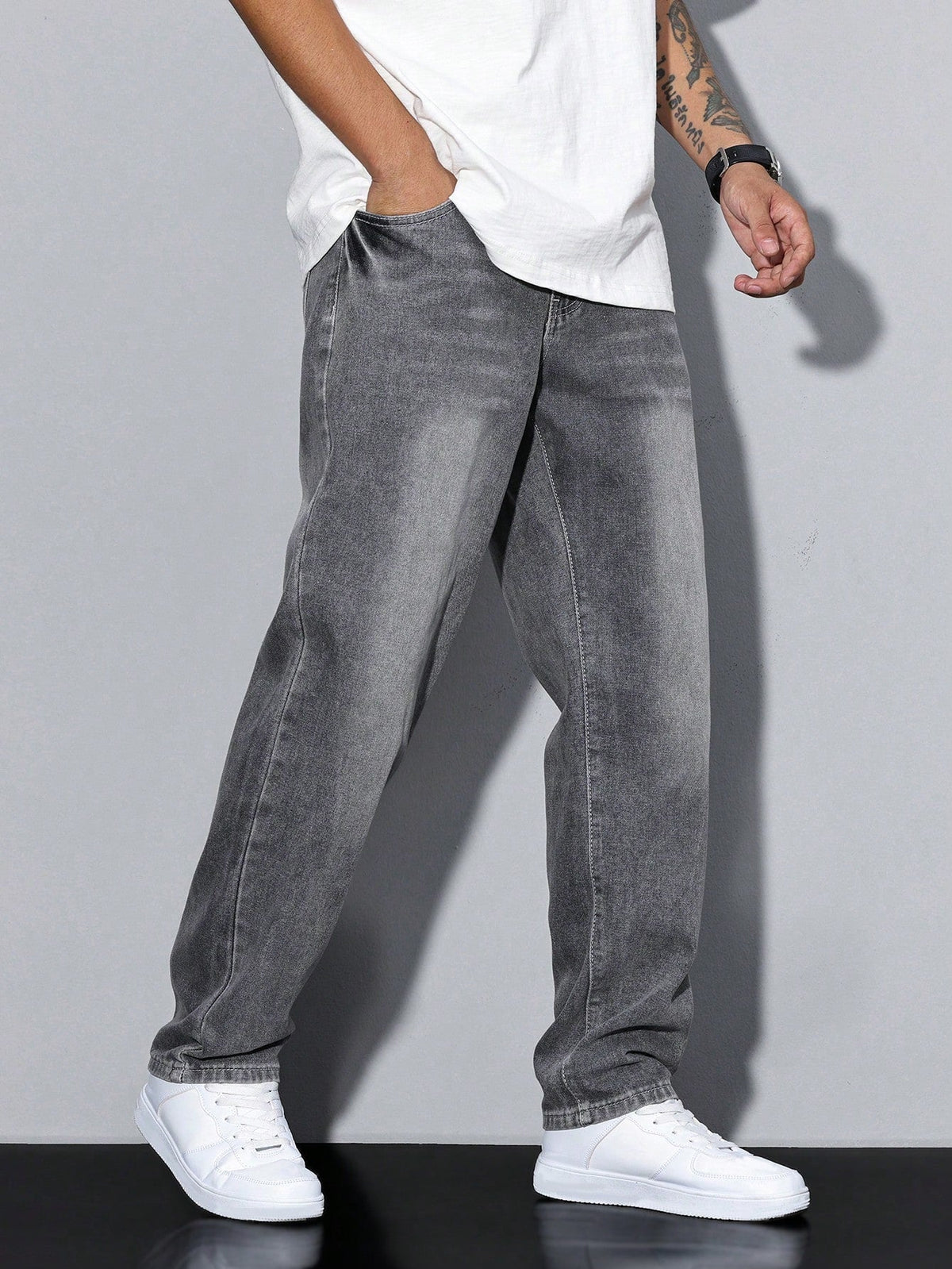 Heren Jeans Straight Fit met Rechte Pijpen en Knoopsluiting