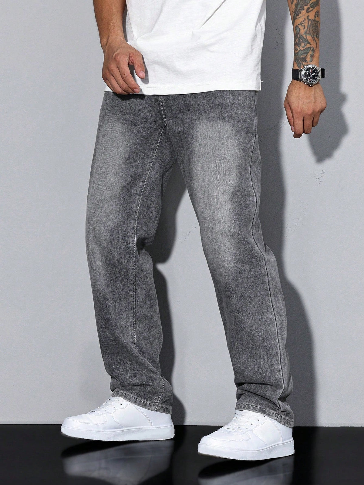 Heren Jeans Straight Fit met Rechte Pijpen en Knoopsluiting