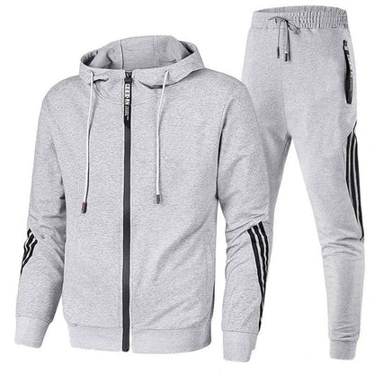 Heren Joggingpak met Capuchon, Rits en Gestreepte Details Grijs