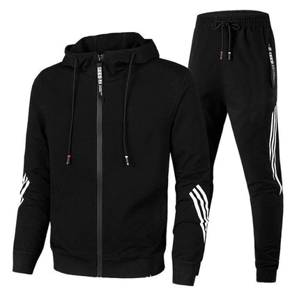 Heren Joggingpak met Capuchon, Rits en Gestreepte Details Zwart