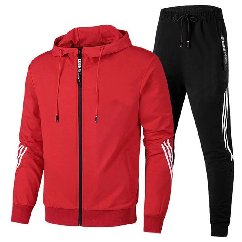 Heren Joggingpak met Capuchon, Rits en Gestreepte Details Rood