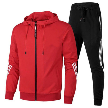 Heren Joggingpak met Capuchon, Rits en Gestreepte Details Rood