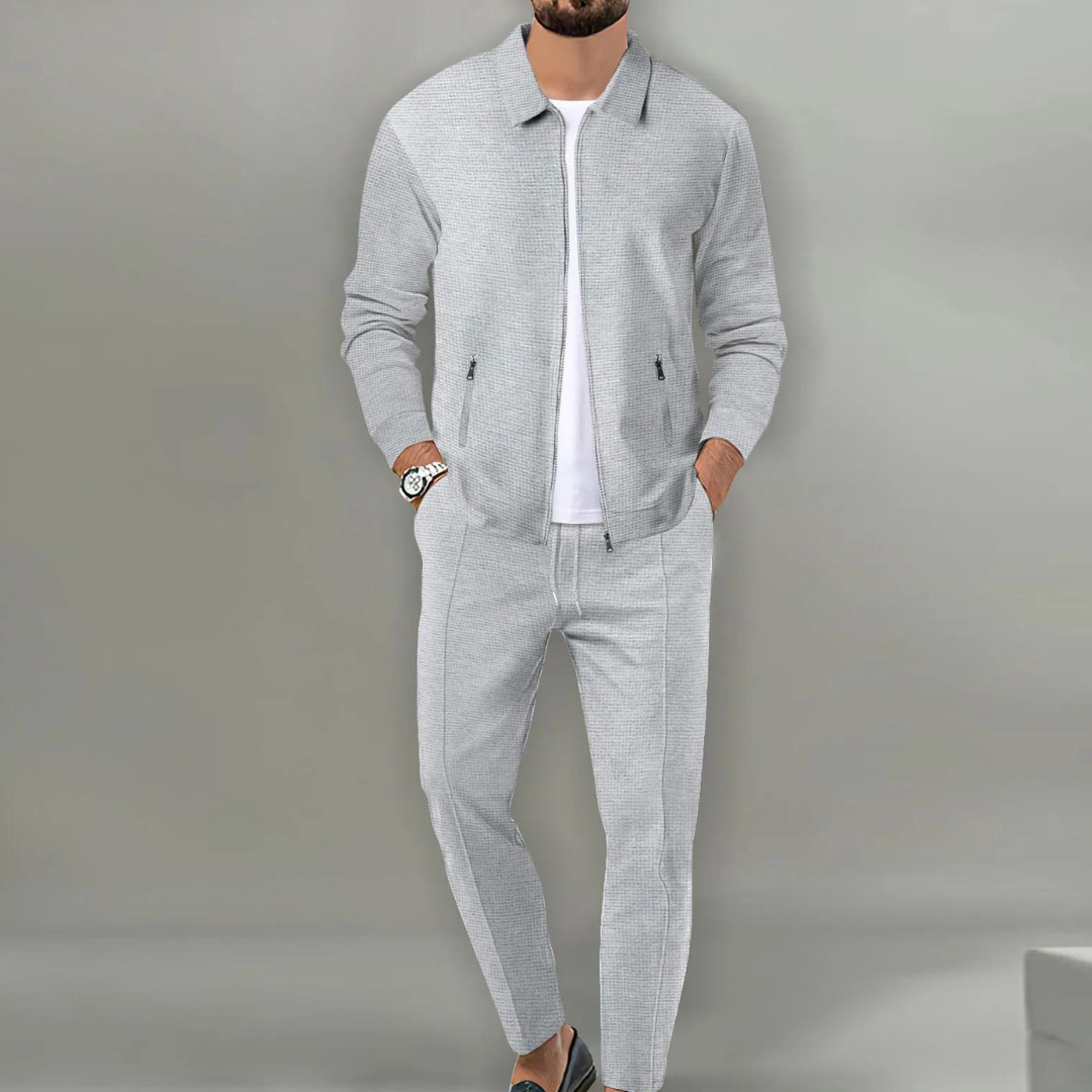 Heren Joggingpak Slim Fit met Ritssluiting en Omgeslagen Kraag Grijs