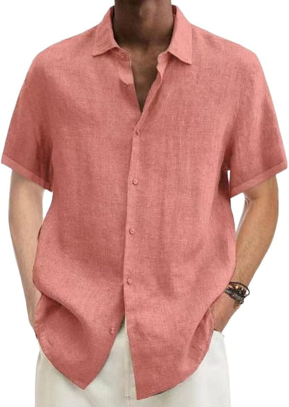 Heren Klassiek Zomeroverhemd met Korte Mouwen en Omgeslagen Kraag Roze