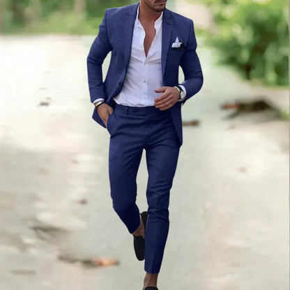 Heren Kostuum Slim Fit met Blazer en Broek voor Bruiloft en Feest Blauw
