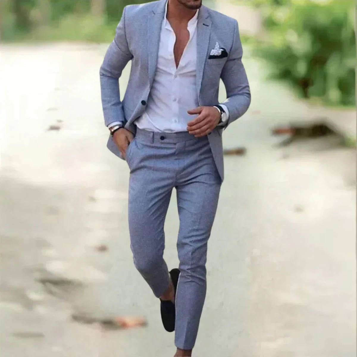 Heren Kostuum Slim Fit met Blazer en Broek voor Bruiloft en Feest Grijs