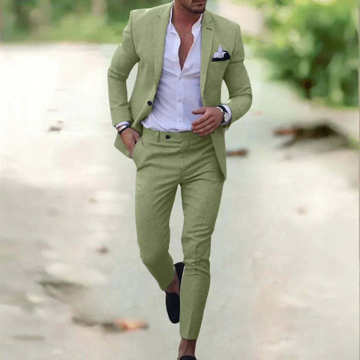 Heren Kostuum Slim Fit met Blazer en Broek voor Bruiloft en Feest Groen