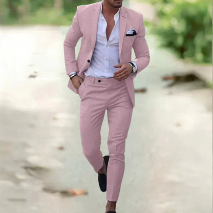 Heren Kostuum Slim Fit met Blazer en Broek voor Bruiloft en Feest Roze
