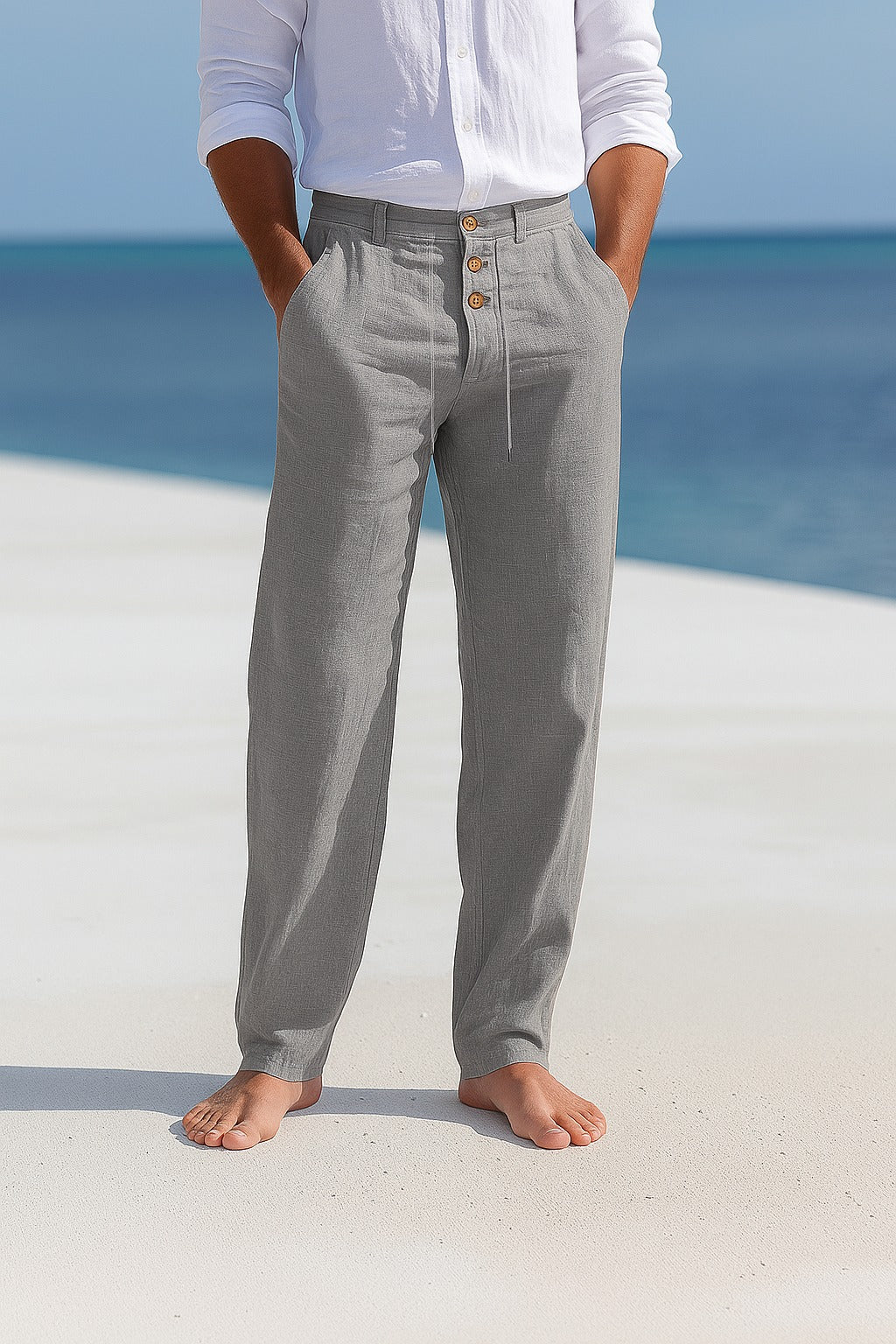 Heren Lange Broek met Knoopsluiting en Trekkoord Tailleband