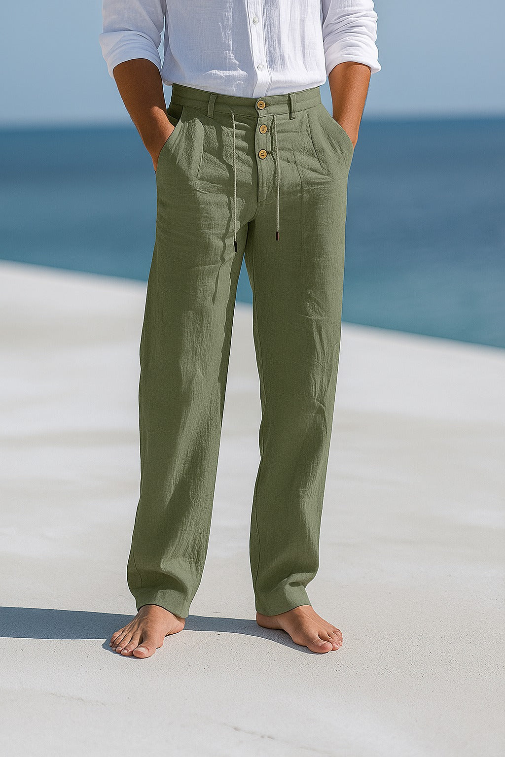 Heren Lange Broek met Knoopsluiting en Trekkoord Tailleband